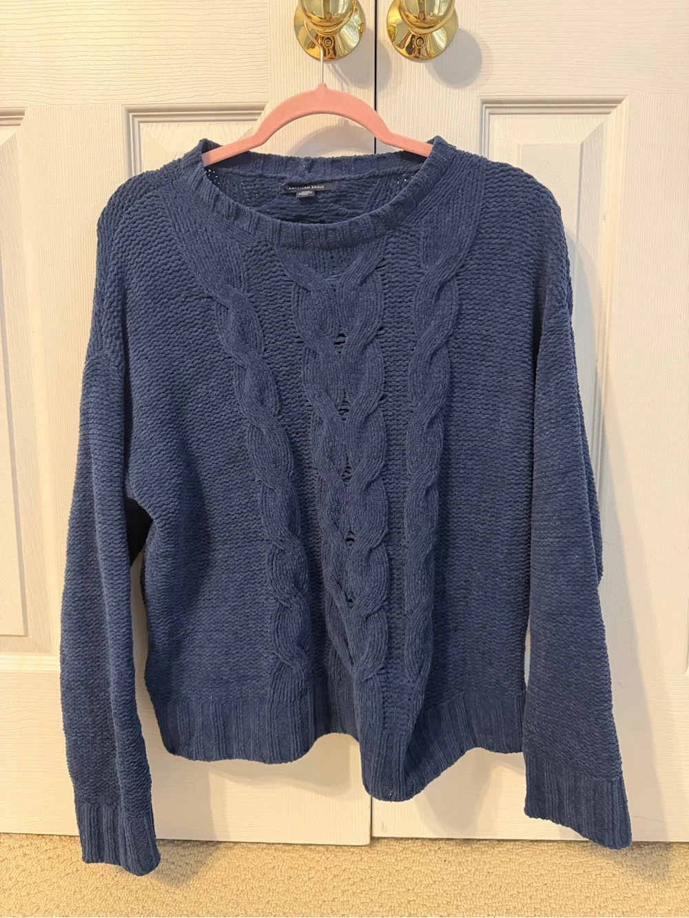 American Eagle Outfitters Blue Cable Knit Crewneck Sweater